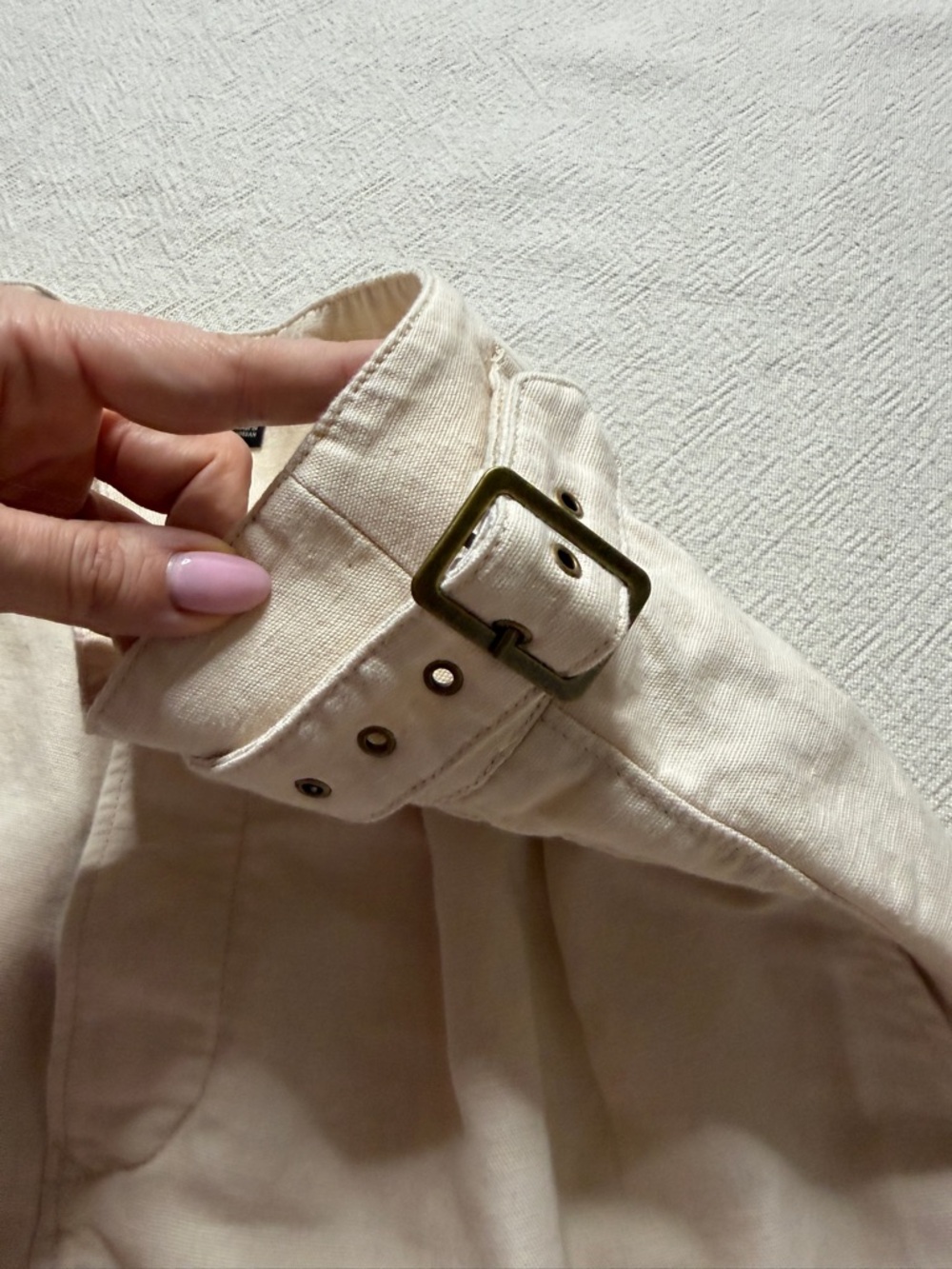Banana Republic Linen Blend Safari Light Beige Shorts 8 Summer Side Buckles - Picture 6 of 12